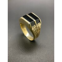 Men's 9ct Yellow Gold Black Gemstone Ring