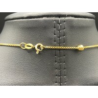 Ladies 18ct Yellow Gold Cable Chain and Station Bead Necklace