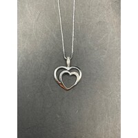 Ladies 18ct White Gold Box Link Chain & Heart Pendant