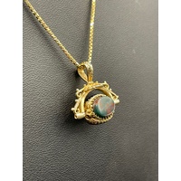 Ladies 9ct Yellow Gold Box Link Necklace and Pendant