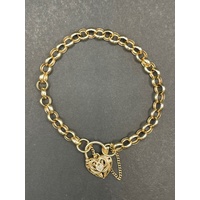 Ladies 9ct Yellow Gold Belcher Link Heart Clasp Bracelet