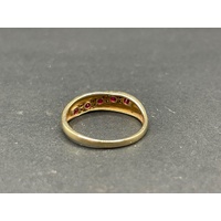 Ladies 9ct Yellow Gold Red Gemstones and Diamond Ring