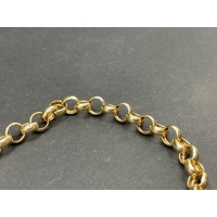 Ladies 9ct Yellow Gold Belcher Link Heart Clasp Bracelet