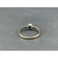 Ladies 9ct Yellow Gold Blue Gemstone and Diamond Ring