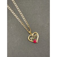 Ladies 9ct Yellow Gold Curb Link Necklace & Love Heart MUM Pendant