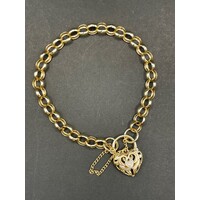 Ladies 9ct Yellow Gold Belcher Link Heart Clasp Bracelet