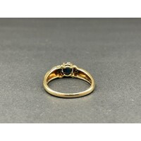 Ladies 9ct Yellow Gold Blue Gemstone and Diamond Ring