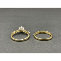 Ladies 9ct Yellow Gold Diamond Ring Set