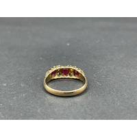 Ladies 18ct Yellow Gold Red Gemstones and CZ Ring