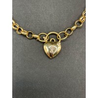 Ladies 9ct Yellow Gold Belcher Link Heart Clasp Bracelet