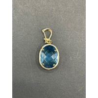 Ladies 14ct Yellow Gold Blue Gemstone Pendant