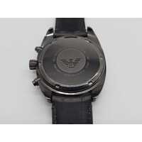 Emporio Armani Gunmetal Dial Black Embossed Genuine Leather Band Watch AR6127