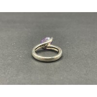 Ladies 14ct White Gold Purple Gemstones and CZ Ring