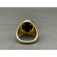 Men's 9ct Yellow Gold Black Gemstone and Diamond Ring