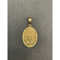 Unisex 9ct Yellow Gold Oval Religious Pendant