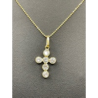 Ladies 18ct Yellow Gold Bead Link Necklace & Cross Pendant