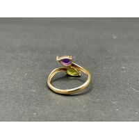 Ladies 9ct Yellow Gold Purple and Green Gemstones Ring