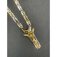 Unisex 9ct Two Tone Gold Anchor Link Necklace with Crucifix Pendant