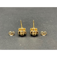 Ladies 14ct Yellow Gold Red Gemstone Stud Earrings