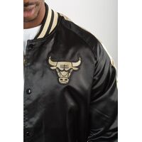 Retro NBA Finals 1998 Chicago Bulls Satin Bomber Jacket Black Gold Size 2XL