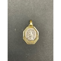 Unisex 18ct Two Tone Gold Octagon Religious Pendant