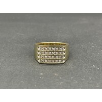 Mens 10ct Yellow Gold Multi Row Diamond Ring