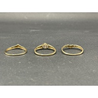 Ladies 9ct Yellow Gold 3 Set Diamond Rings