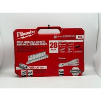 Milwaukee 48-22-9408 28 Piece 3/8 Inch SAE Ratchet and Sockets Four Flat Sides