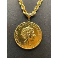 Unisex 18ct Yellow Gold Singapore Rope Twist Link Necklace & Round Coin Pendant