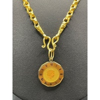 Unisex 22ct Yellow Gold Belcher Link Necklace & Coin Pendant