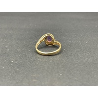 Ladies 9ct Yellow Gold Purple Gemstone and Diamond Ring