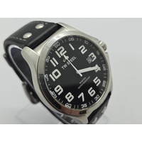 TW Steel Mens Quartz Watch Analog Display Black Dial Black Leather Strap TW408