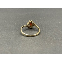 Ladies 9ct Yellow Gold Red Gemstone and CZ Ring