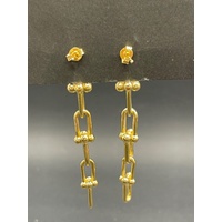 Ladies 18ct Yellow Gold Paperclip Link Dangle Earrings