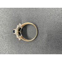 Ladies 9ct Yellow Gold Blue Stone & CZ Ring (Pre-Owned)