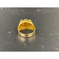 Men's 14ct Yellow Gold Green Gemstone Ring (Pre-Owned)