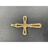 Unisex 9ct Yellow Gold Cubic Zirconia Cross (Pre-Owned)