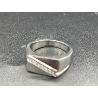 Mens Stainless Steel Silver Cubic Zirconia Ring (Pre-Owned)