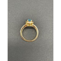 Ladies 18ct Yellow Gold turquoise and Diamond Ring (Pre-Owned)