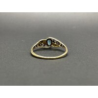 Ladies 9ct Yellow Gold Blue Gemstone and Diamond Chip Ring