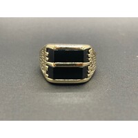 Men's 9ct Yellow Gold Black Gemstone Ring