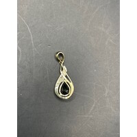 Ladies 9ct Yellow Gold Tear Drop Blue Gemstone Pendant