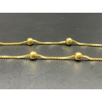 Ladies 18ct Yellow Gold Cable Chain and Station Bead Necklace