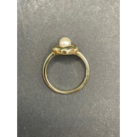 Ladies 14ct Yellow Gold White Pearl Ring