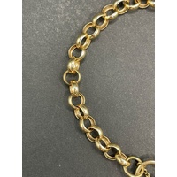 Ladies 9ct Yellow Gold Belcher Link Heart Clasp Bracelet