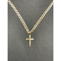 Unisex 9ct Yellow Gold Curb Link Necklace with Cross Pendant