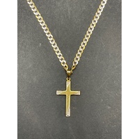 Unisex 9ct Two Tone Gold Curb Link Necklace with Cross Pendant