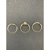 Ladies 9ct Yellow Gold 3 Rings Diamond Ring Set