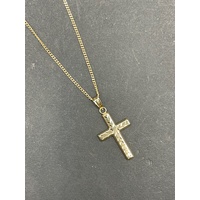 Unisex 9ct Yellow Gold Curb Link Necklace with Cross Pendant