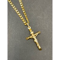 Unisex 10ct Yellow Gold Curb Link Necklace with Crucifix Pendant